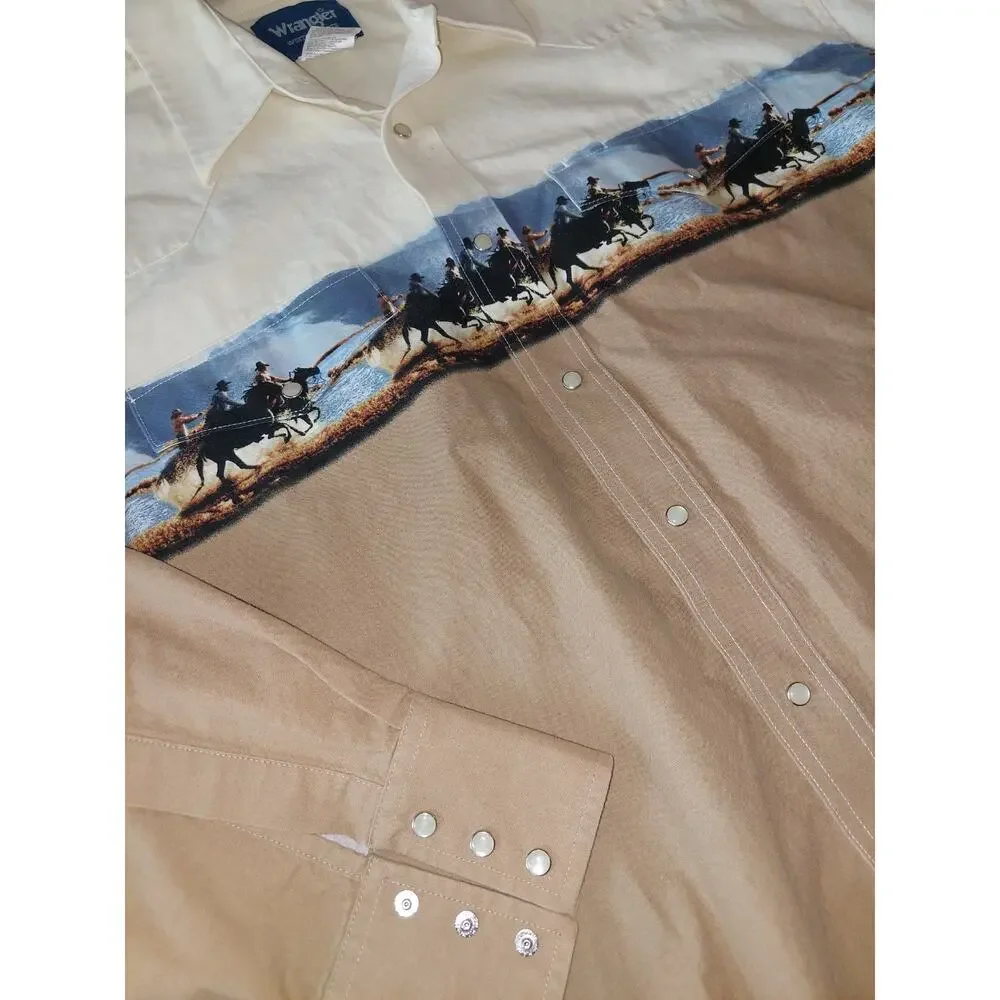 Vintage Wrangler Rodeo Cowboy Horses Print Western Pearl Snap Shirt Size XXL - Picture 2 of 13